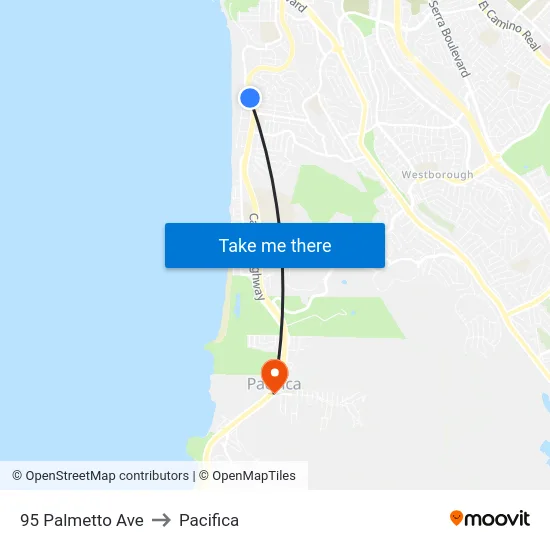 95 Palmetto Ave to Pacifica map