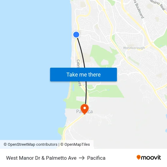 West Manor Dr & Palmetto Ave to Pacifica map
