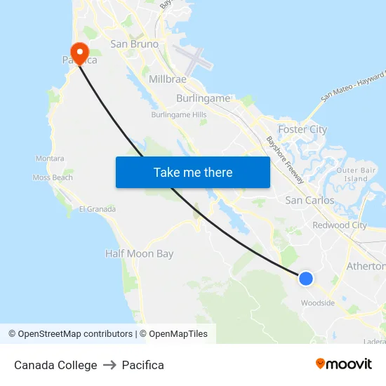 Canada College to Pacifica map