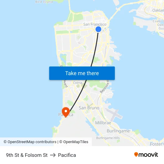 9th St & Folsom St to Pacifica map
