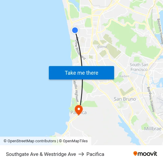 Southgate Ave & Westridge Ave to Pacifica map