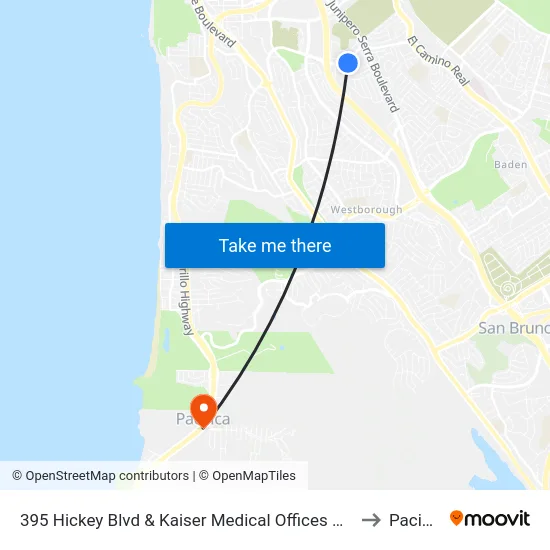 395 Hickey Blvd & Kaiser Medical Offices Driveway to Pacifica map