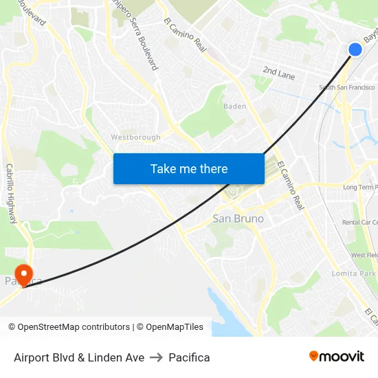 Airport Blvd & Linden Ave to Pacifica map