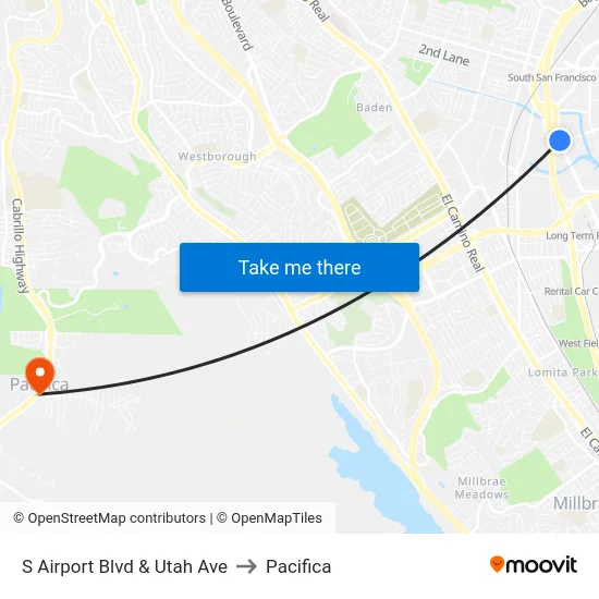 S Airport Blvd & Utah Ave to Pacifica map