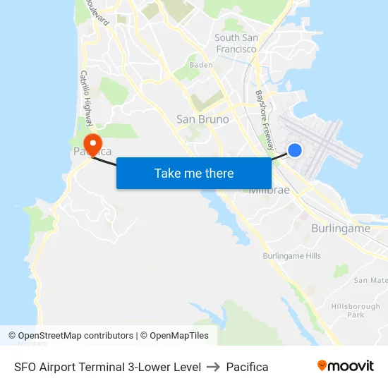 SFO Airport Terminal 3-Lower Level to Pacifica map