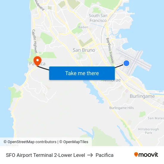 SFO Airport Terminal 2-Lower Level to Pacifica map