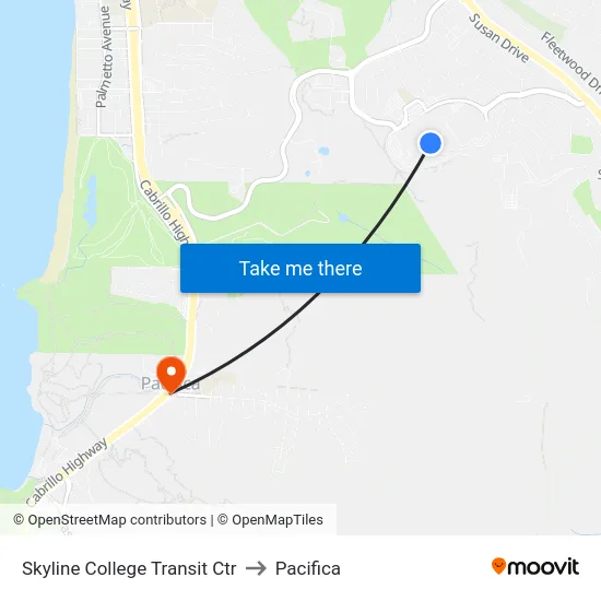 Skyline College Transit Ctr to Pacifica map