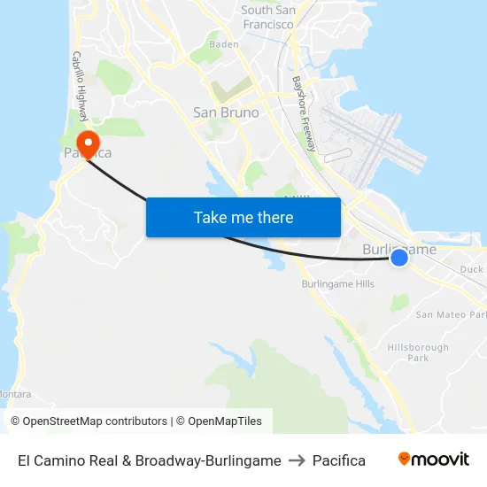 El Camino Real & Broadway-Burlingame to Pacifica map