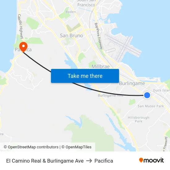 El Camino Real & Burlingame Ave to Pacifica map