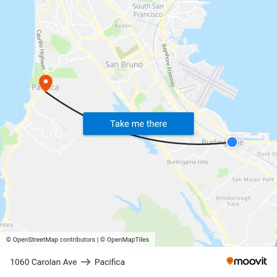 1060 Carolan Ave to Pacifica map