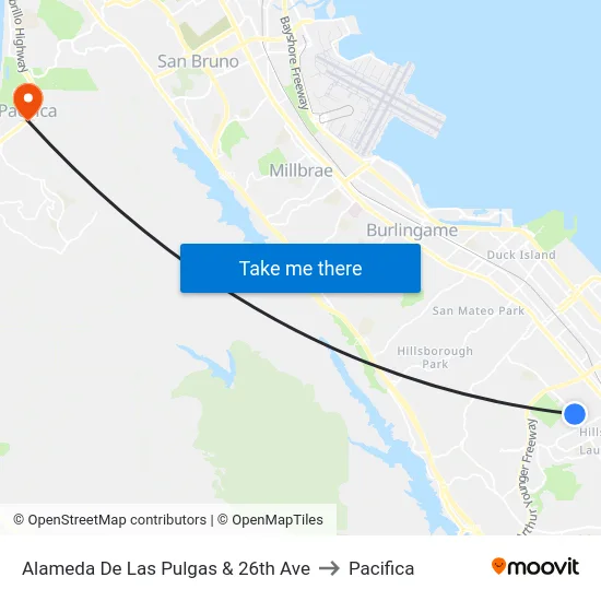 Alameda De Las Pulgas & 26th Ave to Pacifica map