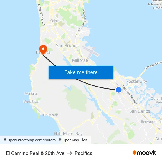 El Camino Real & 20th Ave to Pacifica map
