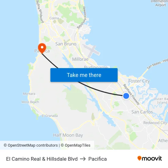El Camino Real & Hillsdale Blvd to Pacifica map