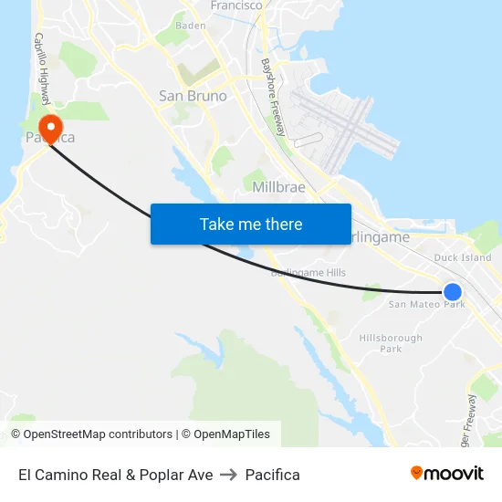 El Camino Real & Poplar Ave to Pacifica map