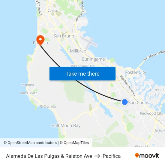 Alameda De Las Pulgas & Ralston Ave to Pacifica map
