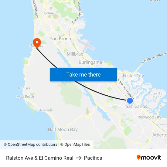 Ralston Ave & El Camino Real to Pacifica map