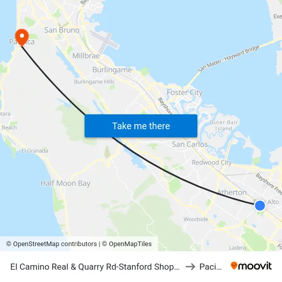 El Camino Real & Quarry Rd-Stanford Shopping Ctr to Pacifica map
