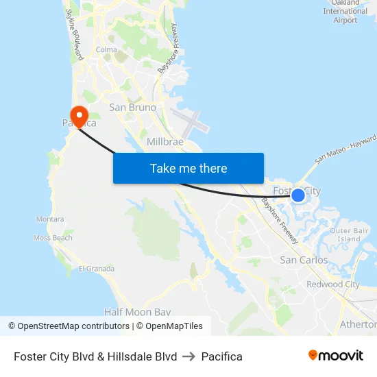 Foster City Blvd & Hillsdale Blvd to Pacifica map