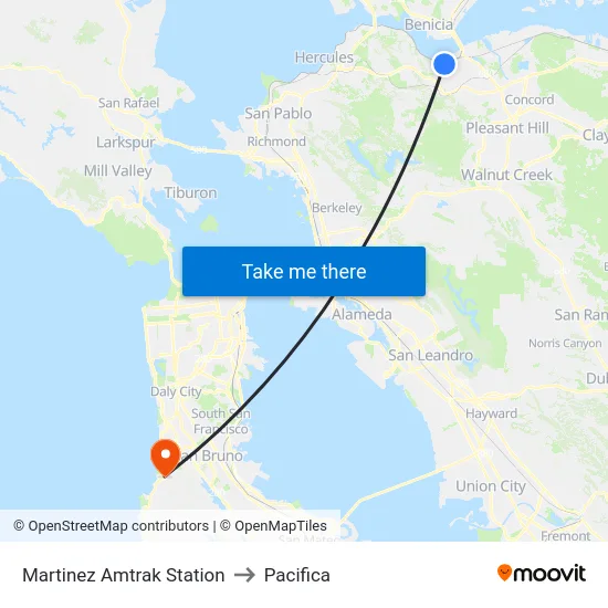 Martinez Amtrak Station to Pacifica map