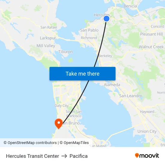 Hercules Transit Center to Pacifica map