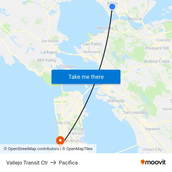 Vallejo Transit Ctr to Pacifica map