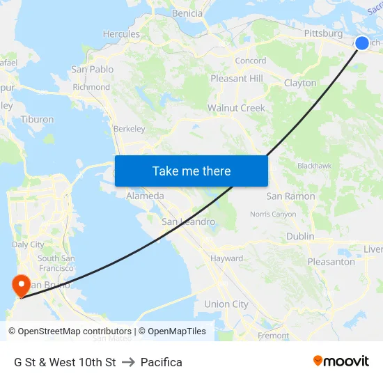 G St & West 10th St to Pacifica map
