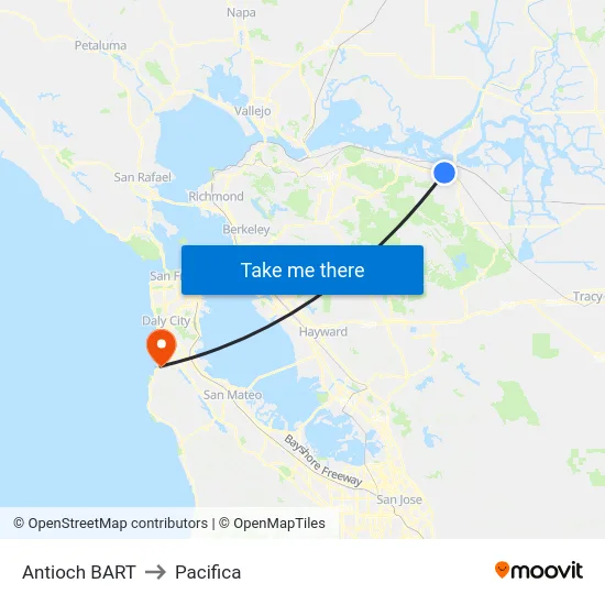 Antioch BART to Pacifica map