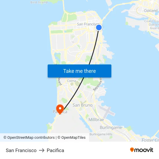 San Francisco to Pacifica map