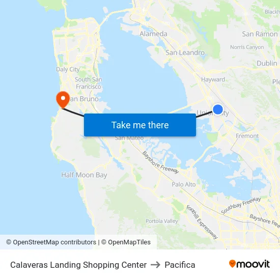 Calaveras Landing Shopping Center to Pacifica map