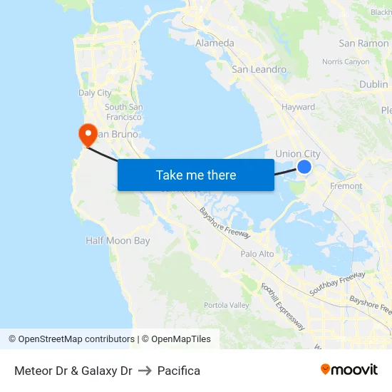 Meteor Dr & Galaxy Dr to Pacifica map