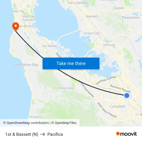 1st & Bassett (N) to Pacifica map