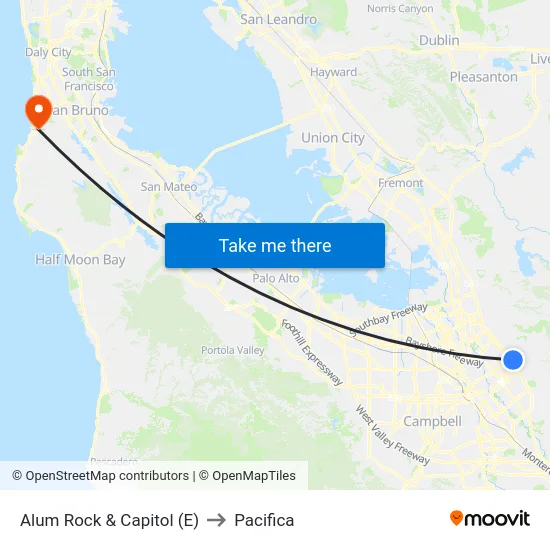 Alum Rock & Capitol (E) to Pacifica map