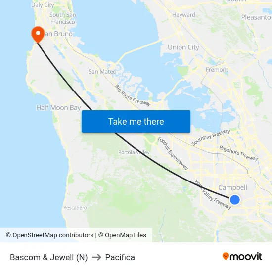 Bascom & Jewell (N) to Pacifica map
