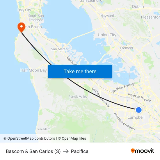 Bascom & San Carlos (S) to Pacifica map