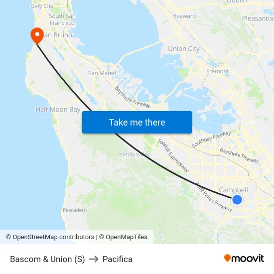 Bascom & Union (S) to Pacifica map