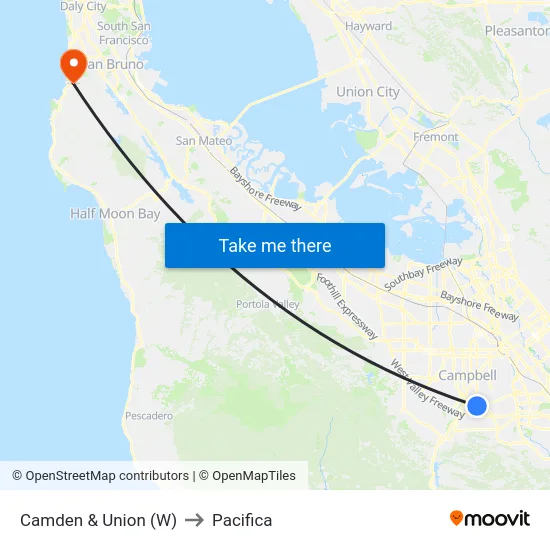 Camden & Union (W) to Pacifica map