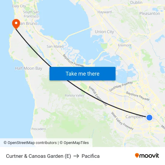 Curtner & Canoas Garden (E) to Pacifica map