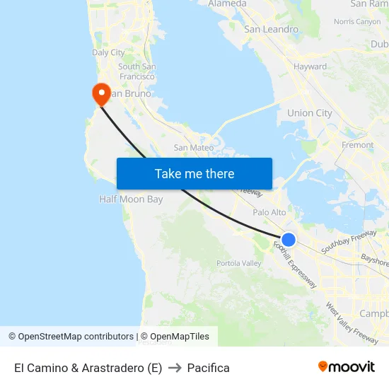 El Camino & Arastradero (E) to Pacifica map