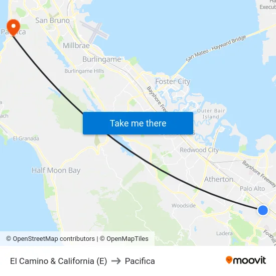El Camino & California (E) to Pacifica map