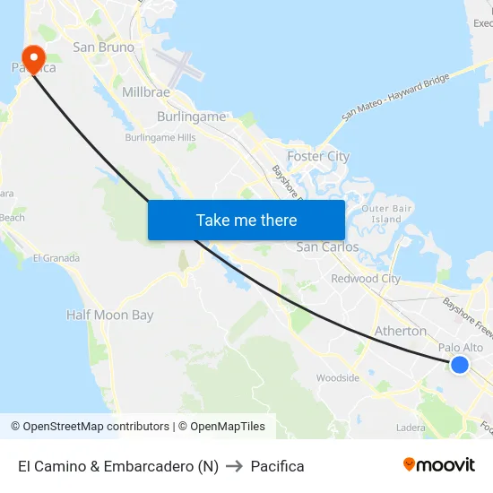 El Camino & Embarcadero (N) to Pacifica map