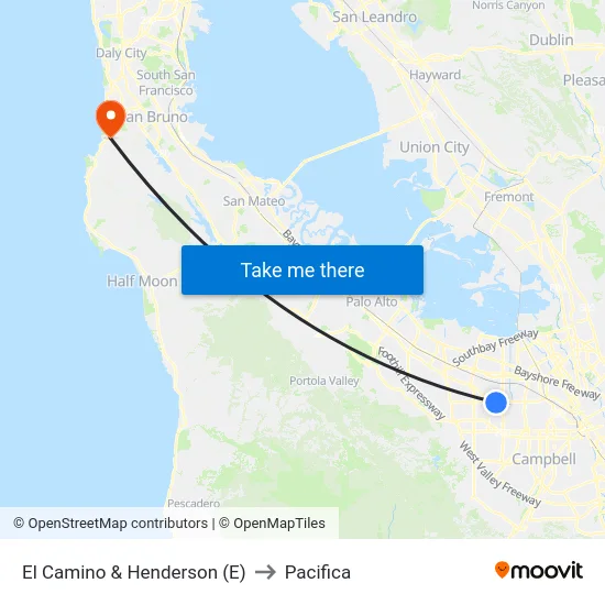 El Camino & Henderson (E) to Pacifica map