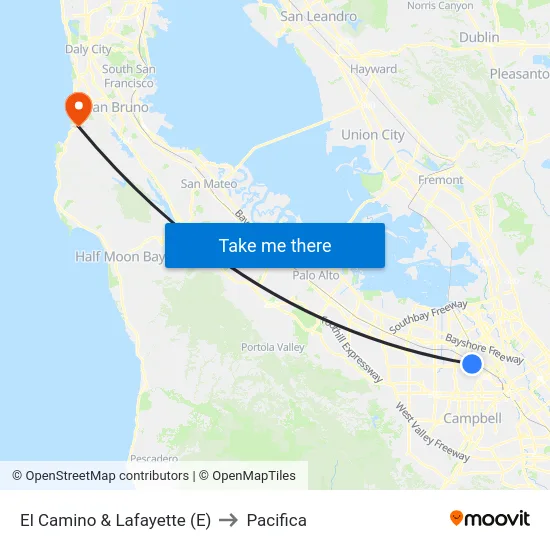 El Camino & Lafayette (E) to Pacifica map