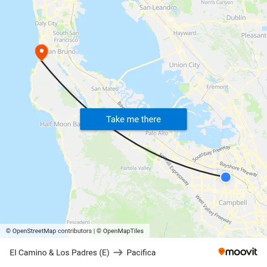 El Camino & Los Padres (E) to Pacifica map