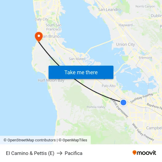 El Camino & Pettis (E) to Pacifica map