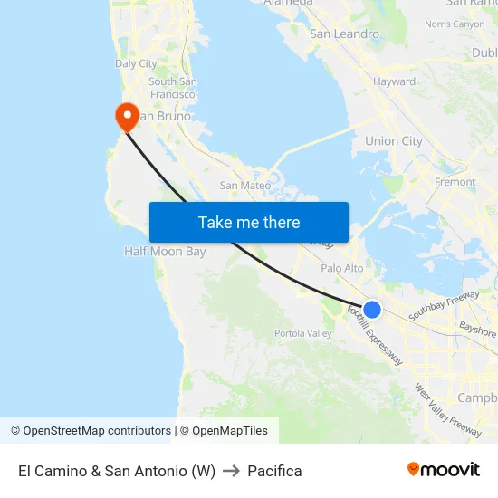 El Camino & San Antonio (W) to Pacifica map