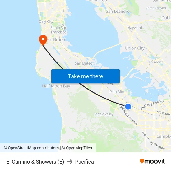 El Camino & Showers (E) to Pacifica map