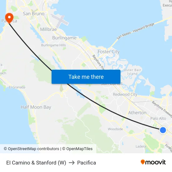 El Camino & Stanford (W) to Pacifica map