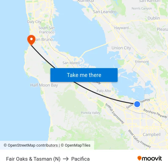Fair Oaks & Tasman (N) to Pacifica map