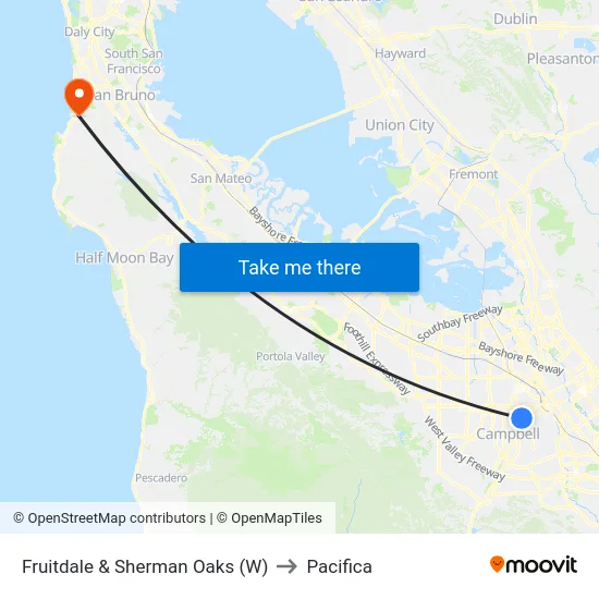 Fruitdale & Sherman Oaks (W) to Pacifica map
