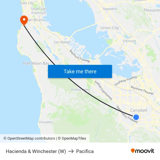 Hacienda & Winchester (W) to Pacifica map